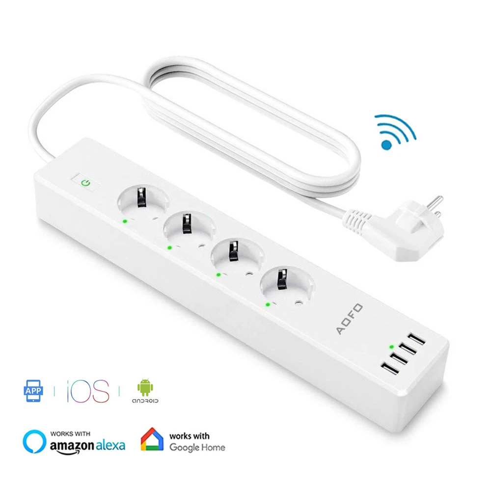 Wifi Smart power Strip 4 EU розетки с 4 usbзарядным портом синхронизации приложение Голосовое управление работа с Alexa Google Home Assistant - Цвет: Белый