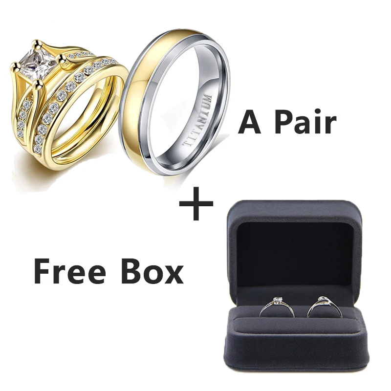 Свадебные Кольца для пары из чистого титана, роскошные золотые кольца с кубическим цирконием, винтажные обручальные кольца, подарок для любви, ювелирные украшения