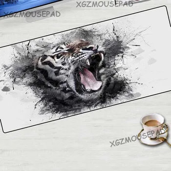 

XGZ Animal Extra Large Size Mouse Pad Black Lock Edge Lion Tiger Ink HD Printing Computer Table Mat Rubber Non-slip