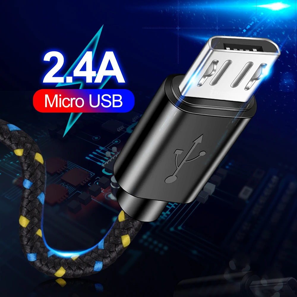 Нейлоновый кабель Micro USB 2.4A Быстрая зарядка Microusb кабель для зарядки Xiaomi samsung LG Android кабели для мобильных телефонов