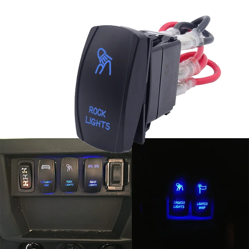 

Universal For UTV Polaris RZR 5 Pins 20A 12V On/Off "ROCK LIGHT" Blue Laser LED Light Toggle Rocker Switch Waterproof