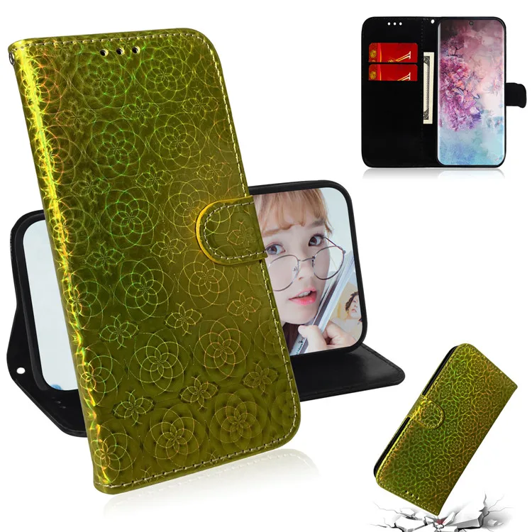 Однотонный чехол для телефона samsung Note8 9 10 pro S7 edge S10 S9 S8 Plus S10E Coque pu кожаный чехол-подставка - Цвет: gold
