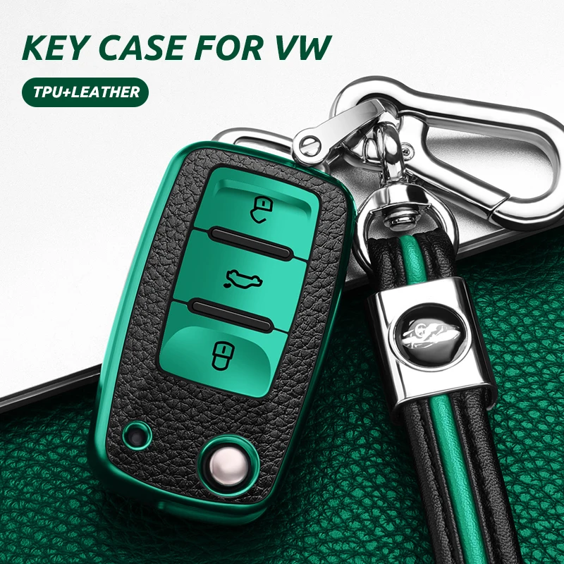 Leather+TPU Car Remote Key Cover Case Fob Volkswagen VW Bora Polo Tiguan Jetta Passat B5 B6 B7 Golf Beetle Skoda Octavia key case cover key case