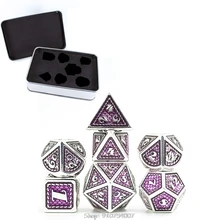 Jogo de dados do metal da escala do dragão, jogo metálico do dnd do papel de 7 pces & dados de d & d com caixa livre do metal para o papel d24 20 do jogo de d & d dropship
