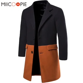 

Long Winter Coat Men New Autumn Winter Brand Casual Orange Black Patchwork Warm Jacket Mens Wool Coats Business Trench Overcoat