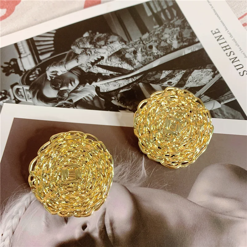 HUANZHI дизайн S925 Серебряный Золотой Цвет преувеличенное металлическое плетение геометрический большой круг круглые серьги для женщин ювелирные изделия