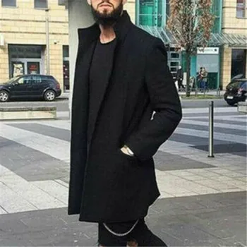 

Men Modis Open Stitch Trench Coat Wool Retro Warm Long Overcoat Slim Fitness Black Red Trench Coat Male Outwear Streetwear