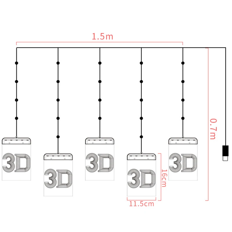 1,5 м 5LED USB Рождественская лампа струна 3D колокольчики снежинки Рождественская елка подвесной светильник украшения из акрила занавес лампа