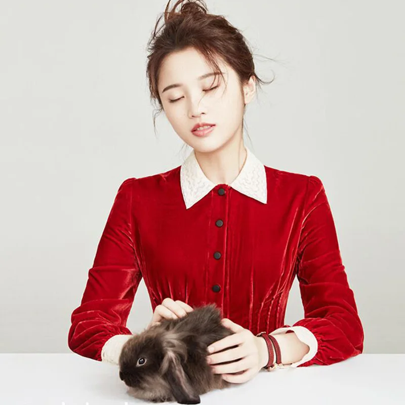 

2020 Spring Dress Women Red Mini Party Velvet Dress Elegant Long Sleeve Womens Dresses Korean Clothes Vestidos Mujer KJ1741