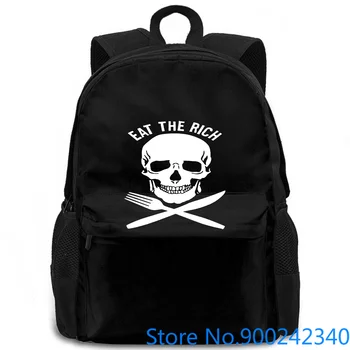 

Eat The Rich Pirate Skull Fork Knife Humor Crewneck women men backpack laptop travel school adult student