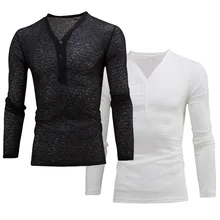 Mannen Fashion Diepe V-hals Zomer Lange Mouw футболка Базовая футболка Повседневная облегающая Топ Однотонная футболка