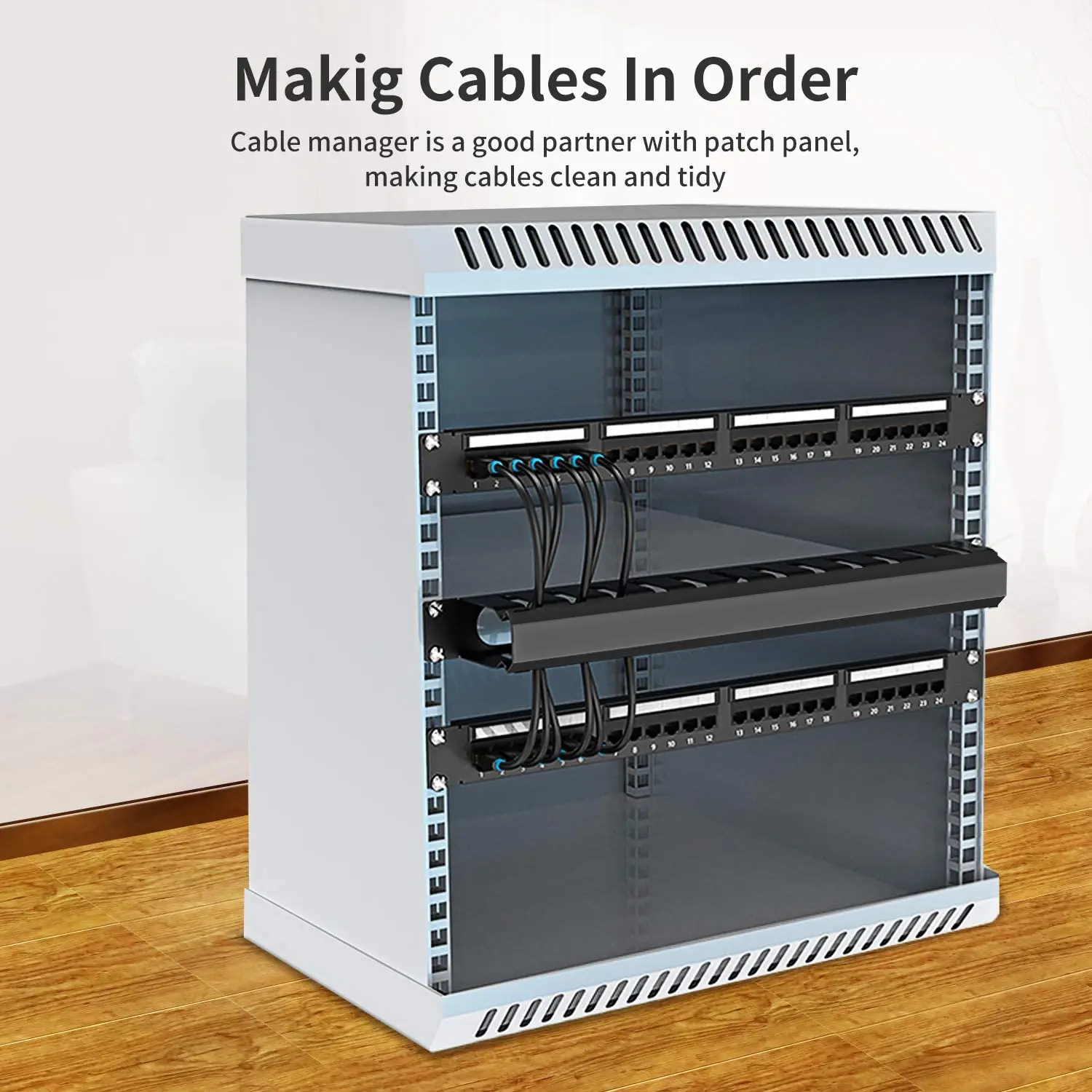 ZoeRax-Organizador de Cabos Horizontal Rack Mount, Montagem