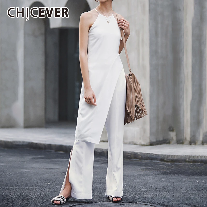

CHICEVER Summer Casual Halter Womens Tops And Blouses Sleeveless Off Shoulder Long Length Asymmetrical Shirt Female Fashion New