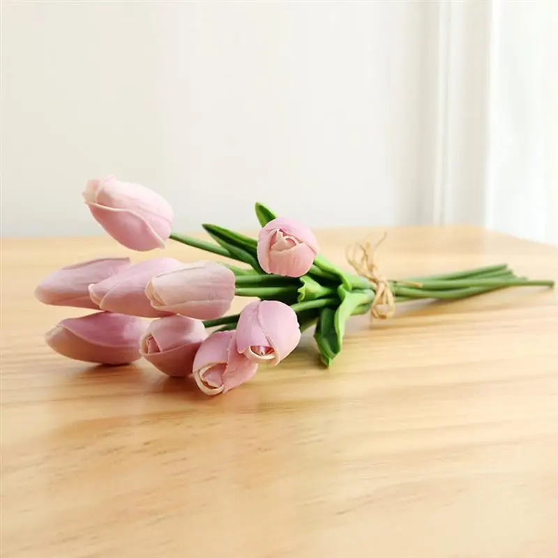 Light Purple Настоящее прикосновение тюльпаны цветы искусственные тюльпаны цветы Свадебные букеты для свадьбы украшение дома сада 9 шт - Цвет: Light Purple