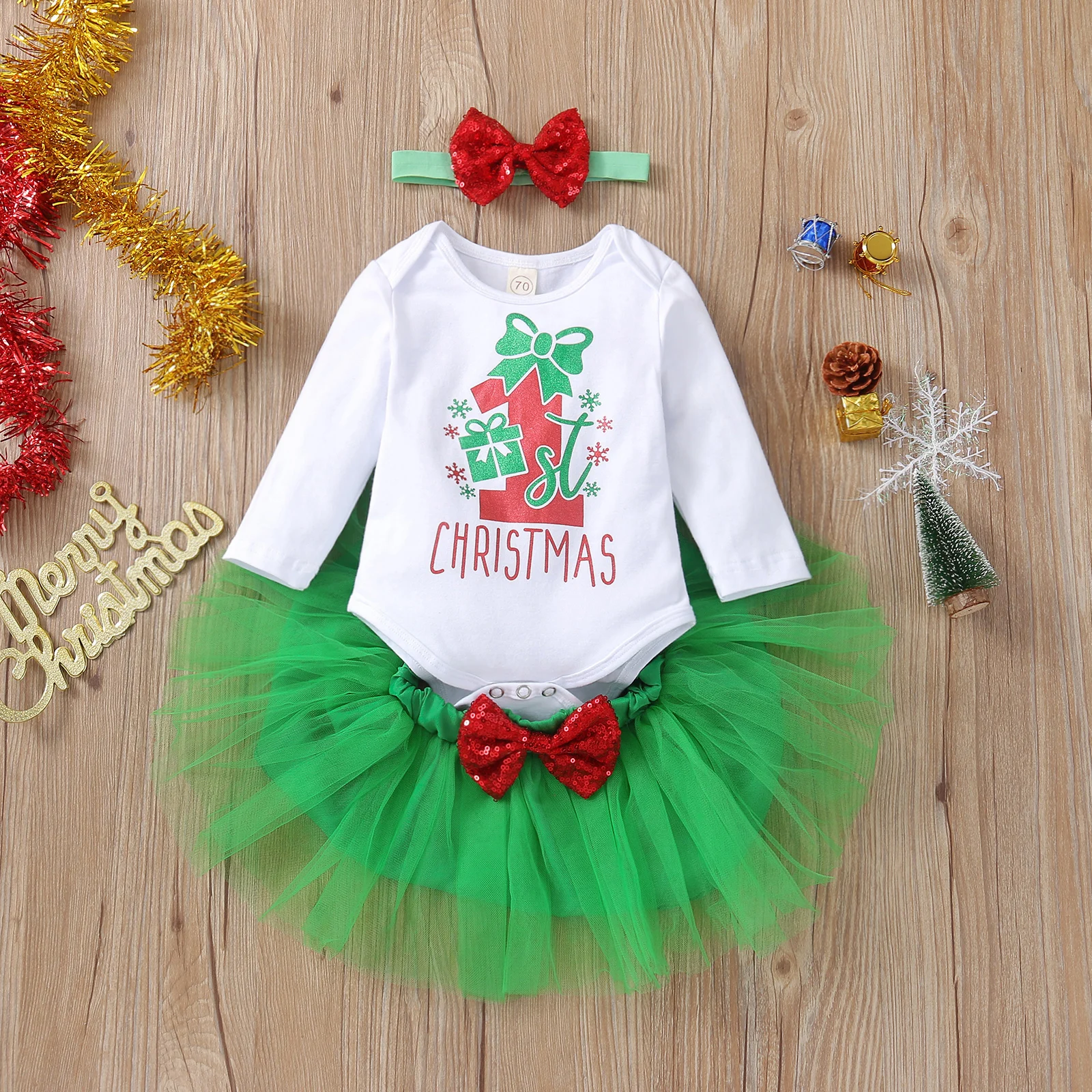 Shan-S Baby Girls Christmas Costume Colthing Infant Toddler Romper Jumpsuit Outfits Shirt Tops Xmas Reindeer Printed Skirt Dress Outfits 2 PCS Set