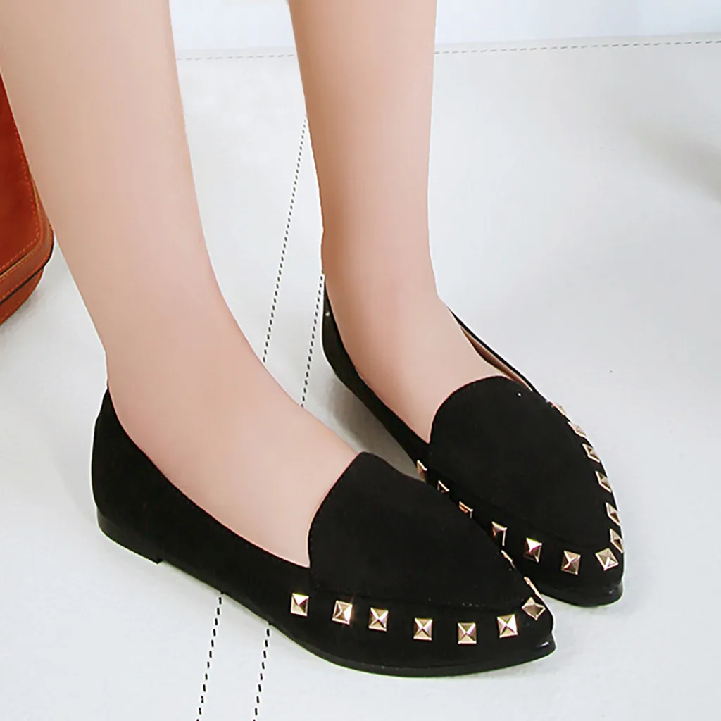 

Women Shoes Solid Rivet Ladies Slip-On Pointed Toe Shallow Slip On Party Shoes Spring Autumn Chaussures Femme #G35