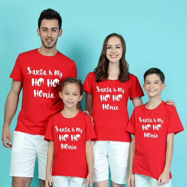 

1pc Santa Is Ho Ho Homie Christmas Family Matching Cloth Mommy and Me Tshirt Mother Daughter Dad Son T-shirt Baby Girl Boy Tee