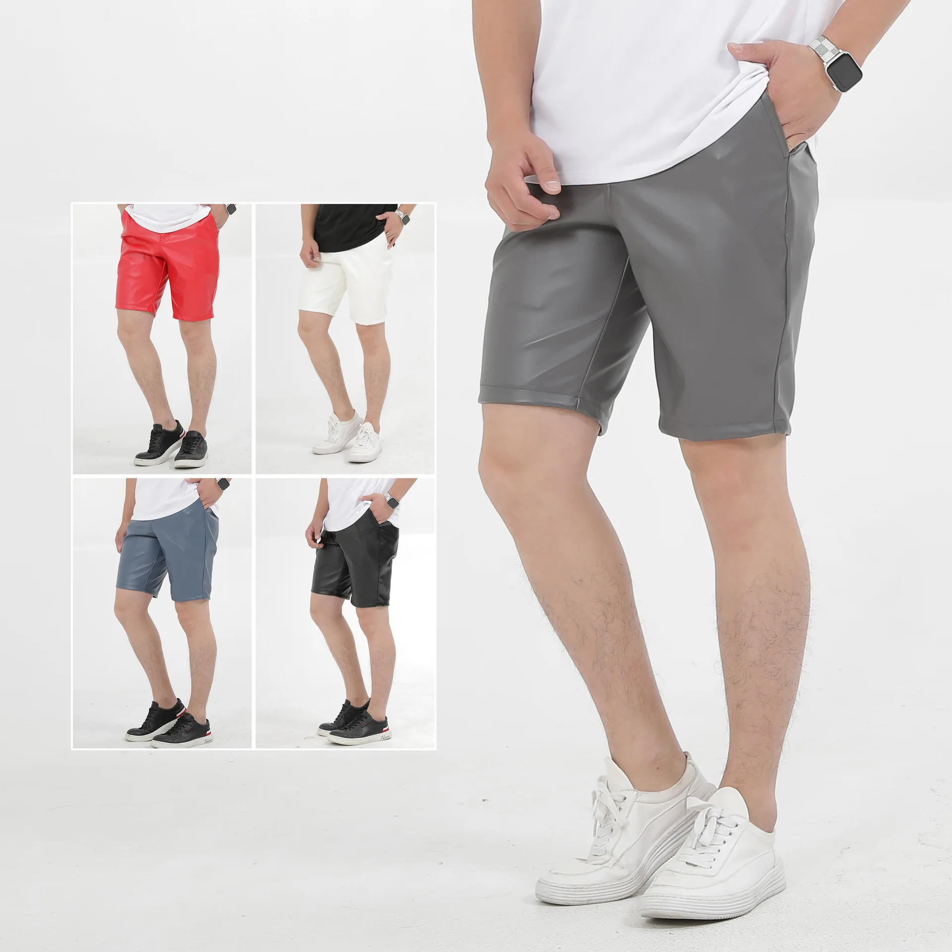Men's Faux Leather Shorts Half Pants 