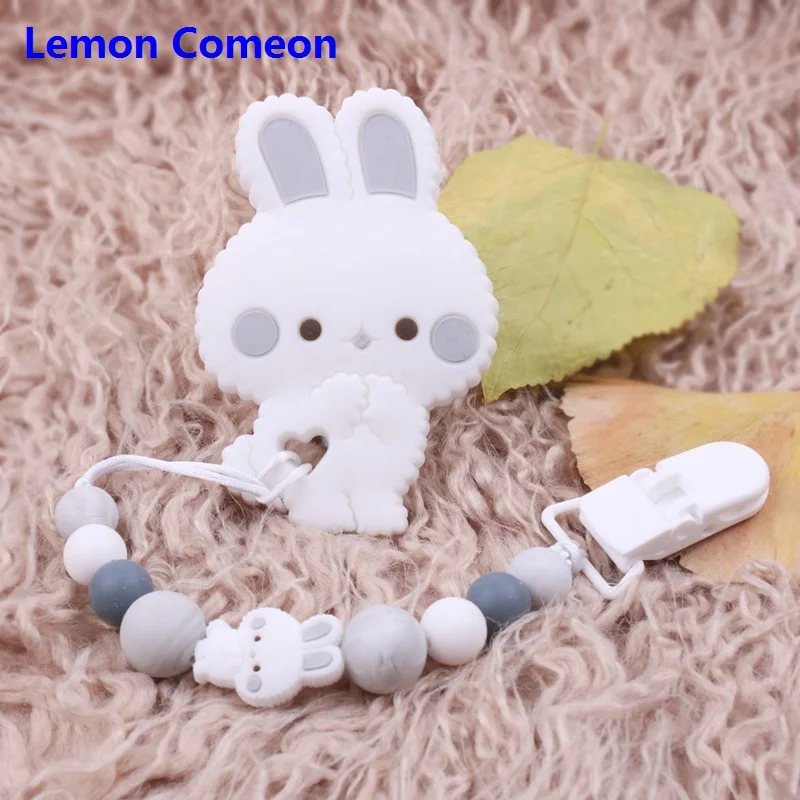 Lemon Comeon, Прорезыватель для зубов, силиконовые бусины, без бисфенола, кролик, пищевая соска, цепь, безопасная для зубов, для малышей, игрушки для мальчиков и девочек