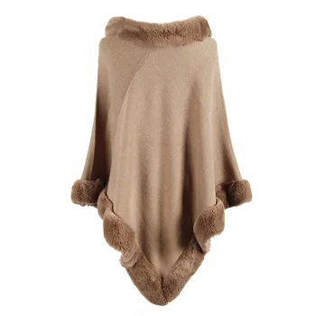 

Autumn Winter Womens Cape Cloak Tassel Knit Poncho Loose Bat Pullover Sweater Coat Shawl Hair scarf Fur Collar Female Ponchos