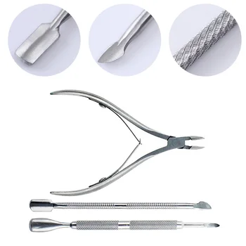 

Stainless Steel Nail Cuticle Spoon Pusher Remover Cutter Nipper Clipper Set Dead Skin Remover Tools 3pcs/Set