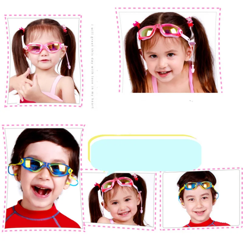 Cartoon Kids Swimming Goggles With Ears Plug Swim Cap Set Boys Girls Anti Fog Silicone for Children Swim Eyewear Pool Glasses 5