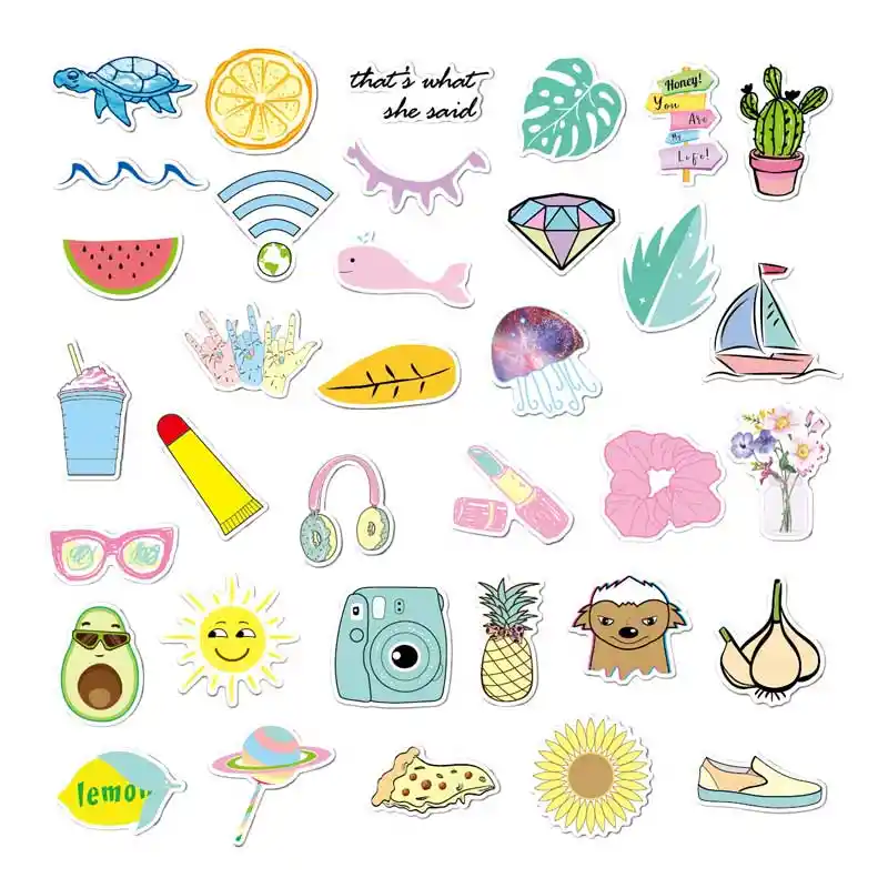 35 Pcs Kawaii Stickers Vsco Girl Things For Kids Laptop Cup