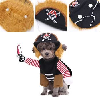 

Daily Halloween Costume Cosplay Party Warm Festival Travel Pet Dog Clothes Pirate Pattern Polyester Autumn Two Legs Windproof