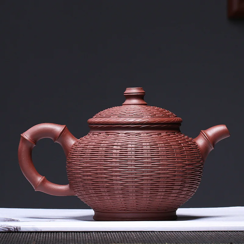 Bamboo Basket Yixing Clay Teapot Raw Ore Purple Clay Bamboo Weaving Drop of Cao Zhigang Technologist Entirely Handmade Tea Pot T