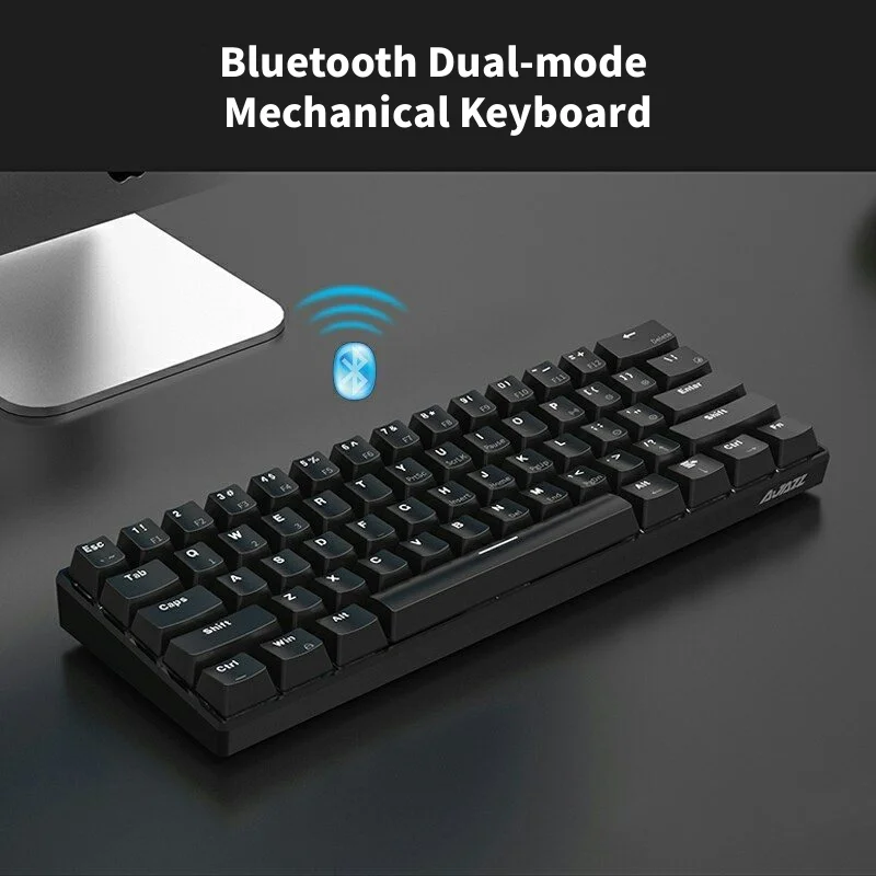 Ajazz i610T 61 Keys USB Wired Bluetooth Dual Mode Gaming Keyboard Black/ Blue Switch 17 Monochrome Backlight Mechanical Keyboard