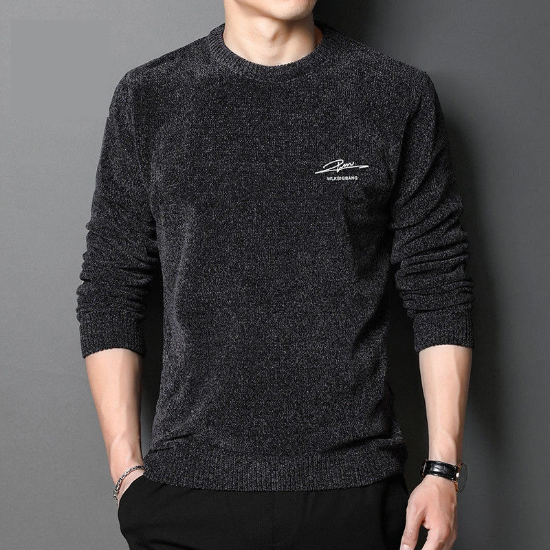 

TOP Quality Autumn Winter Casual Man Fleece Sweater Pure Color Pullovers Men Clothing Fashion Warm Sweaters Slim Men'S Top M-4XL
