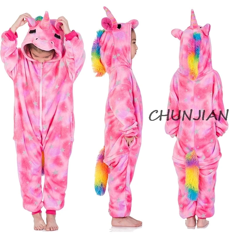 LA25 Children Flannel Winter Warm Pajamas Animal Unicorn Pijamas For 4-12 Years Kids Jumpsuits Overall Oneise Girl Unicorn Pajama - Цвет: LA25