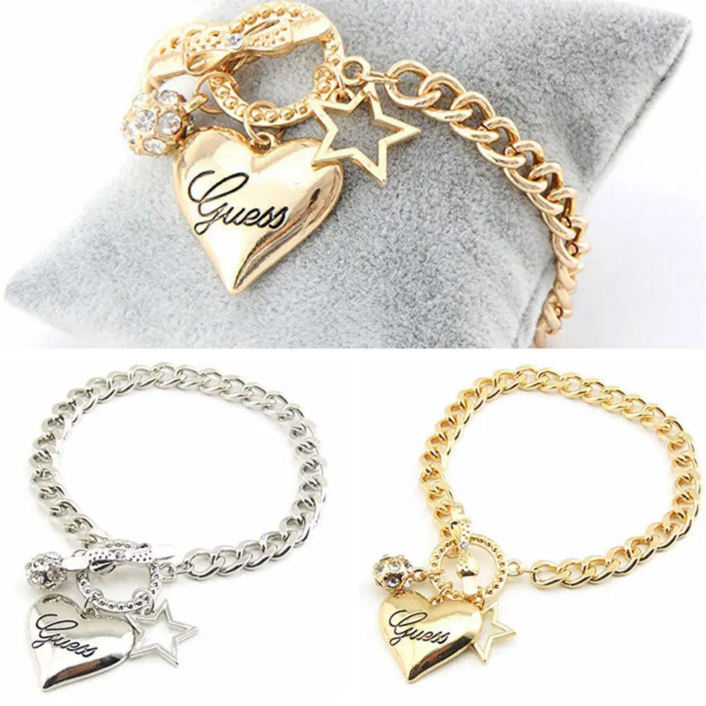 Pulsera con forma de corazón de pentagrama para mujer, a la moda brazalete con cadena de cristal, Simple, salvaje, regalo de San Valentín, pulseras de cristal combinables de Color sólido
