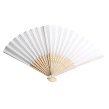 New-100 pcs/lot personalized silk hand fan silk wedding fan with organza gift bag(white