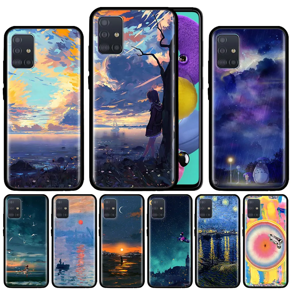 Чехол с палитрой звездных пейзажей для Samsung Galaxy A51 A71 M31 A41 A31 A11 A01 M51 M21 M11 M40 черный