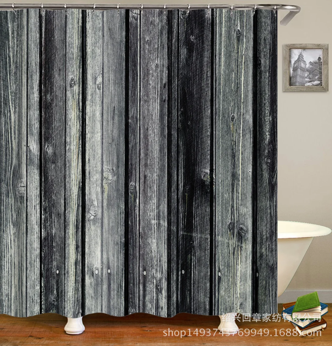 Bamboo Flower Stacked Stone Water Reflection Series Digital Printing Shower Curtain Waterproof Mould Proof Pure tong kou yan Gra