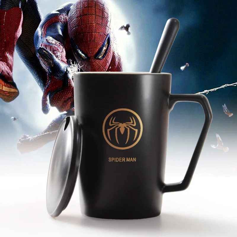 7.Spider man Мстители Лига Легенды керамическая кофейная чашка с крышкой Ложка супергерой кружка Бэтмен Супермен Капитан Железный человек паук Caneca чашки - Цвет: 7.Spider man