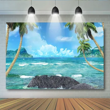 

Summer Sea Backdrop for Event Party Aloha Sea Wave Beach Photo Background Summer Holiday Baby Shower Birthday Coconut tree Decor