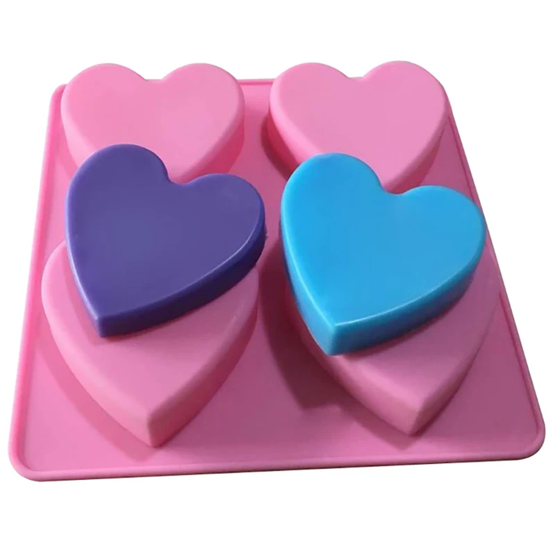 4 Cavity 15*15*2CM Handmade Silicone Soap Mold Heart 3d Craft For Candle Resin Mould