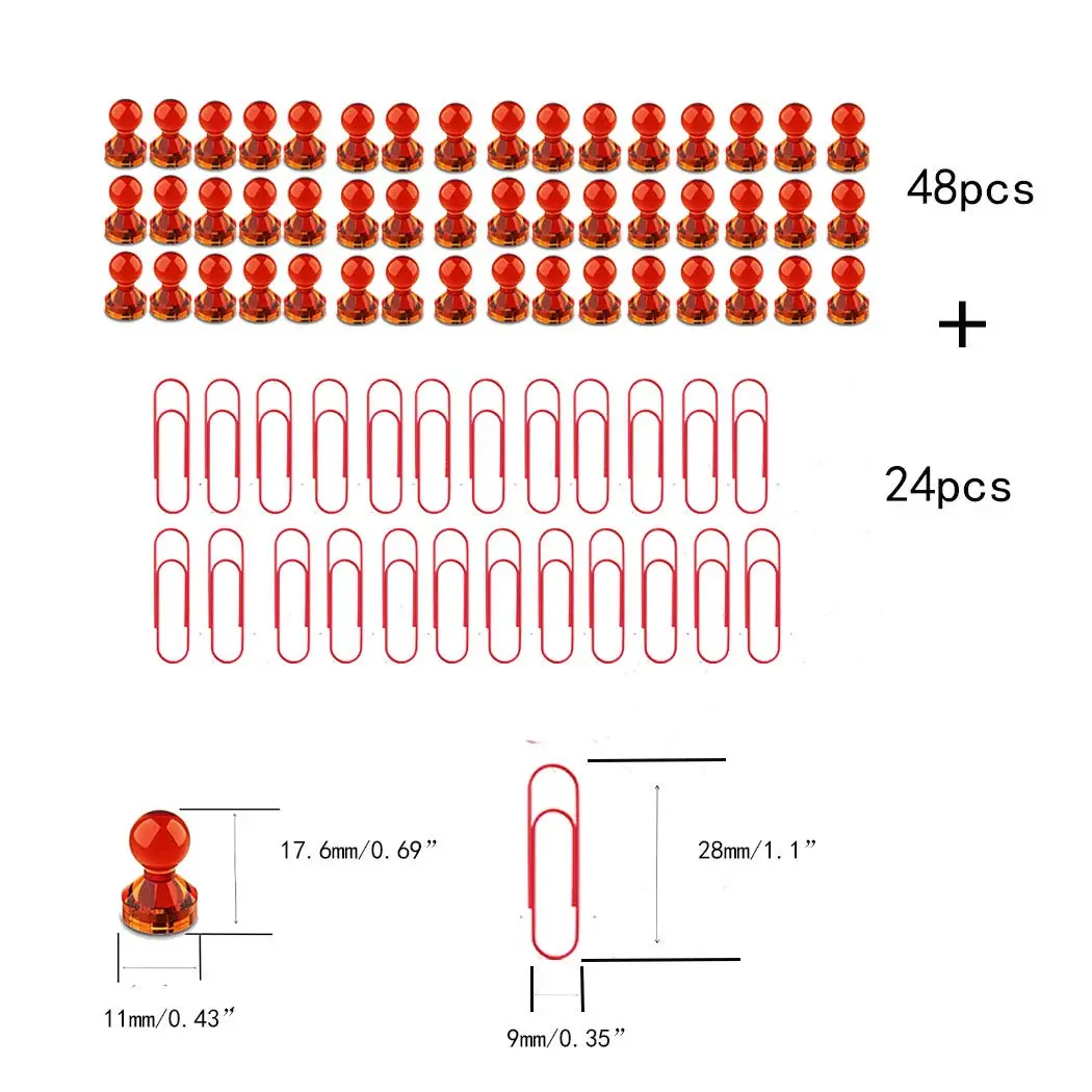 

48pcs Push Pins Magent+24 Colors Office Clips for School Personal Document Organizing Professional,magnetic push pins