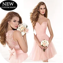 de moda nova encantadora rosa curto vestidos arco de volta com prolas ver atravs mini acima do joelho платья для выпускного вечера