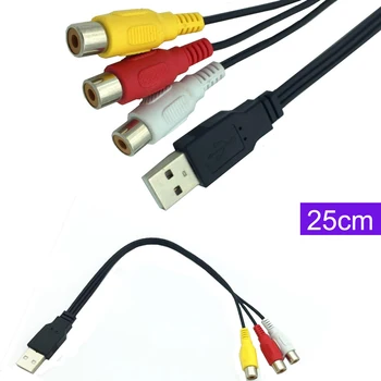 

0.25m USB A Male to 3 RCA Phono AV Cable Lead PC TV Aux Audio Video cable