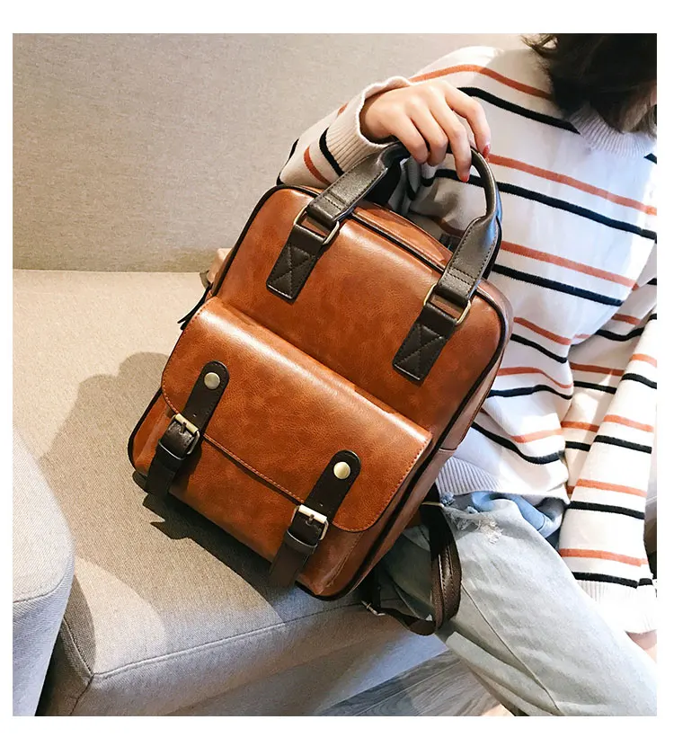 new mochila feminina anti theft school bags  travel vintage laptop brown leather big backpack women korean designer daypacks