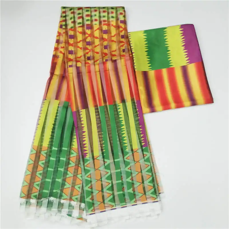 Горячая имитированный шелк Африканский принт ткань органза и лента для одежды материал ткань! F10161 - Цвет: Светло-зеленый