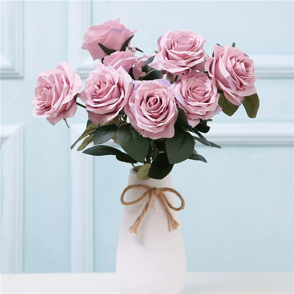 9*9 см, искусственные цветы, роза, 10 голов, букет французских роз, Шелковый цветок для дома, вечерние, свадебные украшения, искусственный цветок, Осенний Декор - Цвет: e