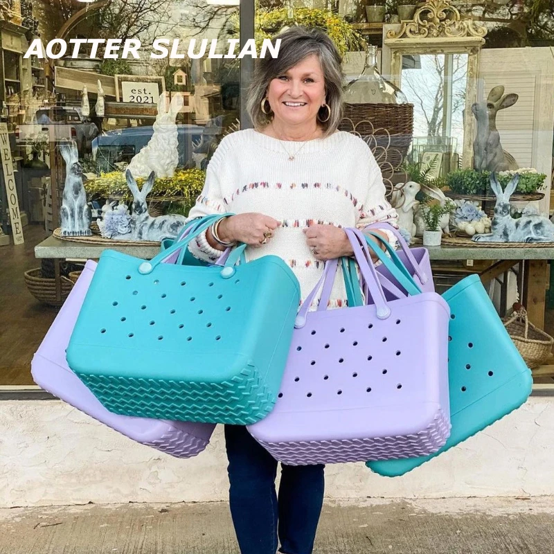 Bolso de Extra grande para mujer, cesta de EVA de gran capacidad, de Color sólido, con agujeros, de doble asa| - AliExpress