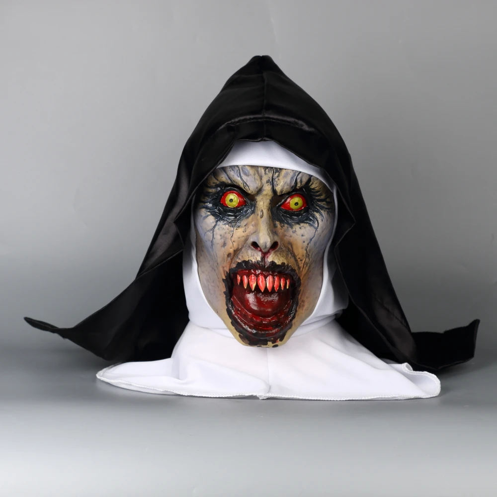2018 The Nun Horror Mask Cosplay Valak Scary Latex Masks with Headscarf Veil Hood Full Face Helmet Horror Costume Halloween Prop (5)