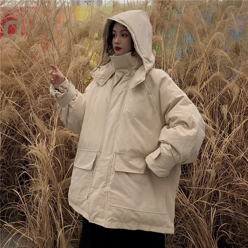 Ulzzang, свободный крой, весна и осень, с капюшоном, в студенческом стиле, BF, теплая, толстая, рабочая одежда, хлопок, пальто для студентов, женская мода