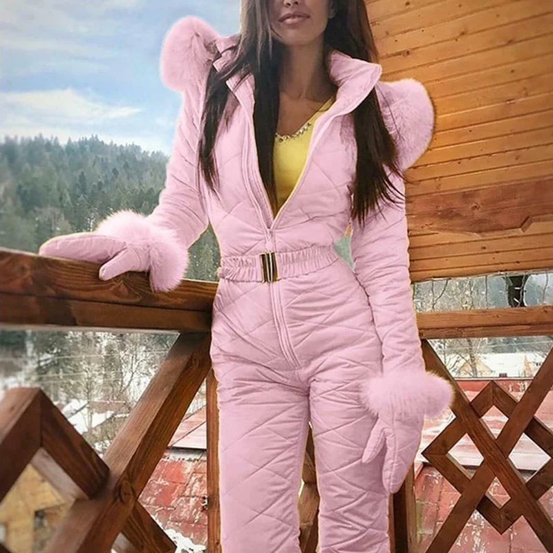 Женский зимний теплый зимний комбинезон, уличные спортивные штаны, лыжный костюм, водонепроницаемый комбинезон JS24
