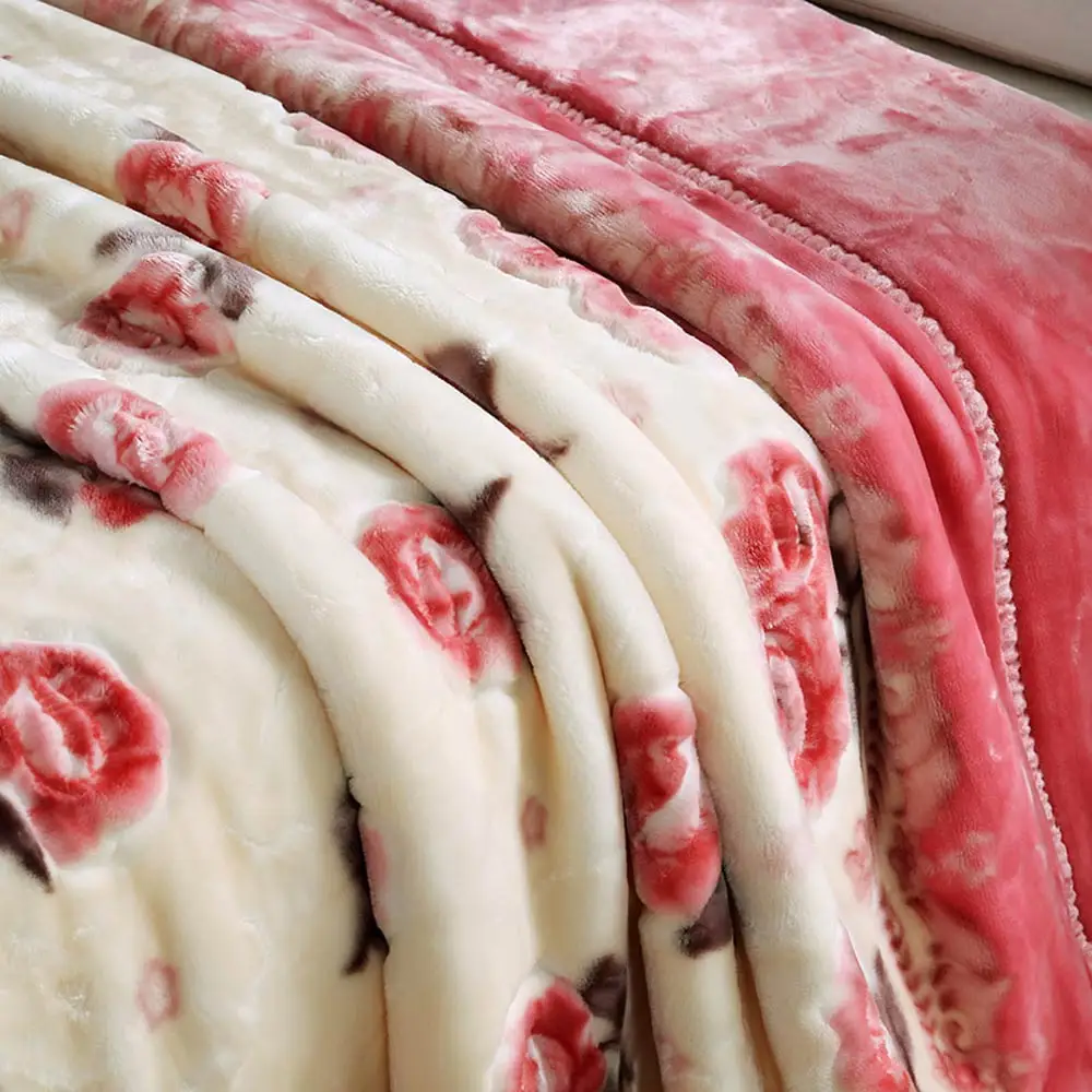 Корейские розовые цветы бежевые двухсторонние зимние толстые рашелевые Одеяла Твин Полный Размер Королева простыня полиэстер белье